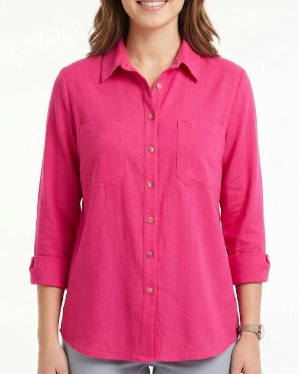 NEW DUNES tarabilla button down top in hot pink